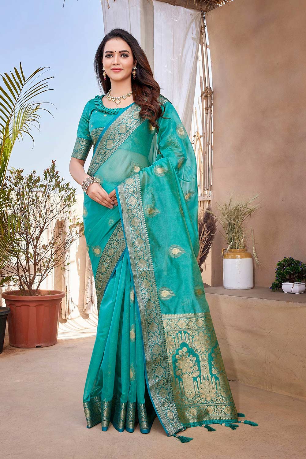 Green Silk Blend Zari  Saree