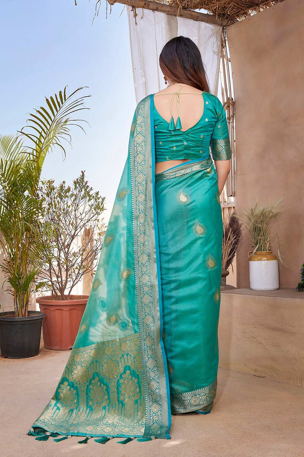 Green Silk Blend Zari  Saree