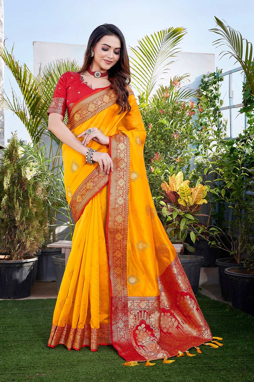 Yellow Silk Blend Zari  Saree