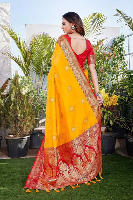 Yellow Silk Blend Zari  Saree