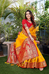 Yellow Silk Blend Zari  Saree