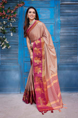 Pink Silk Blend Woven Saree