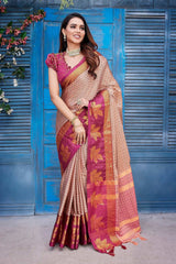 Pink Silk Blend Woven Saree