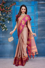 Pink Silk Blend Woven Saree