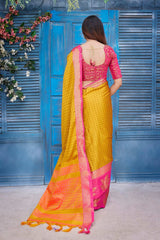 Yellow Silk Blend Woven Saree