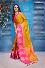 Yellow Silk Blend Woven Saree