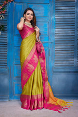 Green Silk Blend Woven Saree