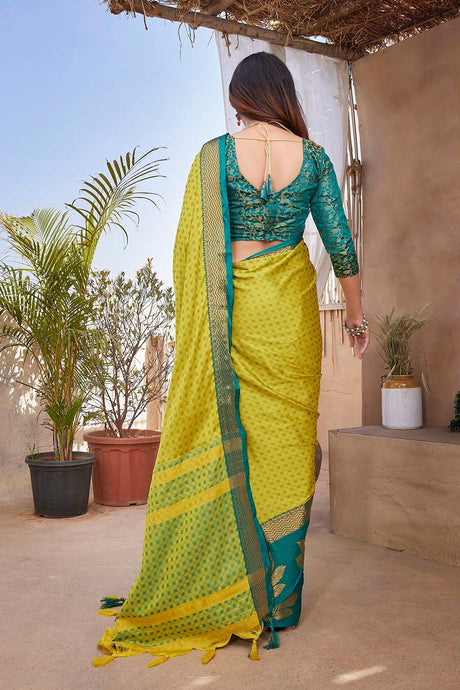 Green Silk Blend Woven Saree