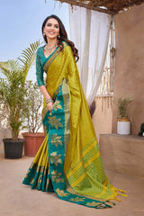 Green Silk Blend Woven Saree