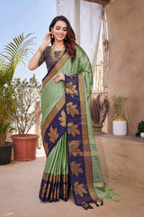 Green Silk Blend Woven Saree