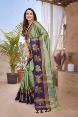 Green Silk Blend Woven Saree