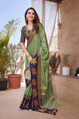 Green Silk Blend Woven Saree