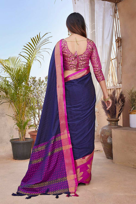 Blue Silk Blend Woven Saree