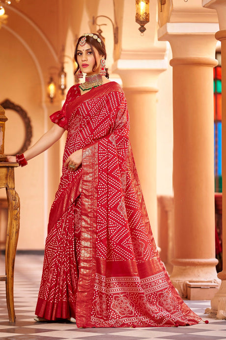 Red Silk Printed Saree