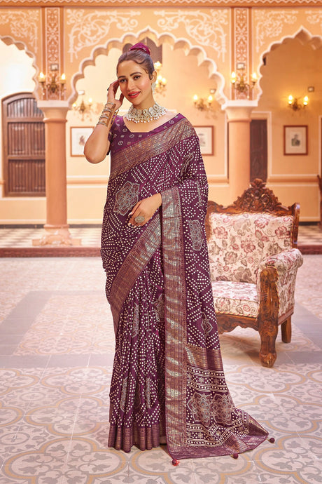 Purple Silk Printed Saree