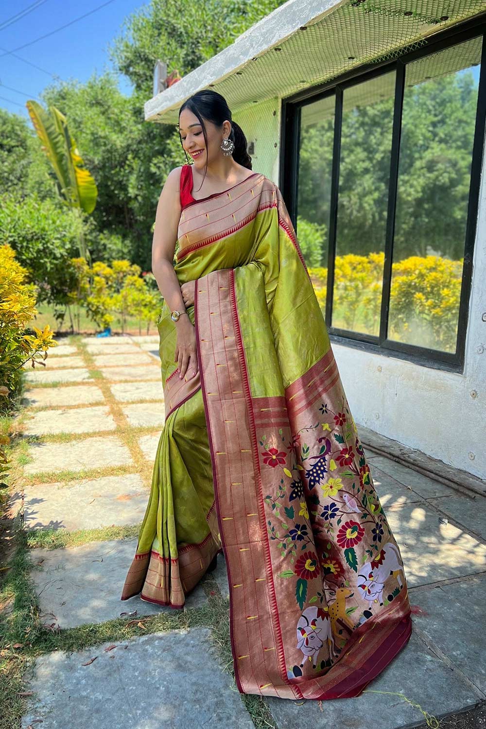 Green Silk Blend Zari  Saree