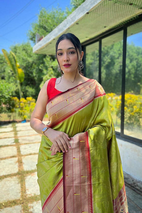 Green Silk Blend Zari  Saree