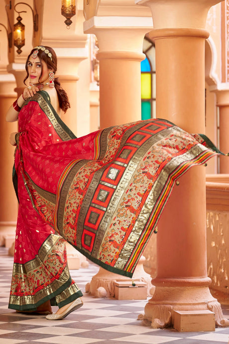 Red Silk Printed Saree