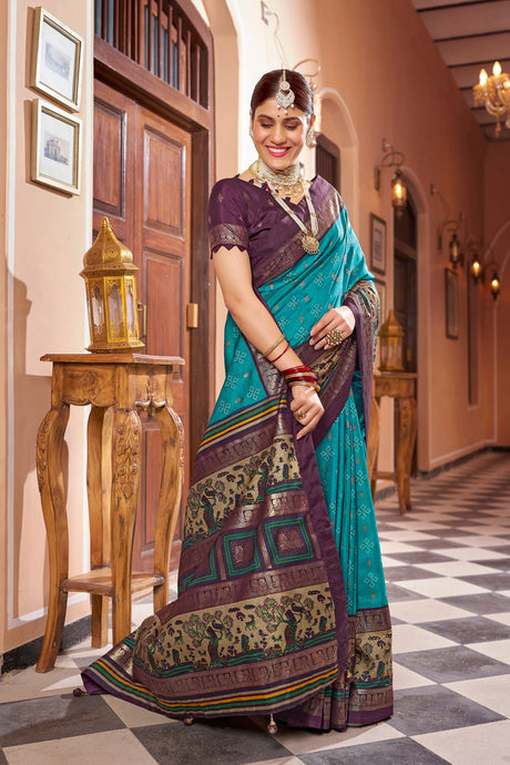 Blue Silk Printed Saree