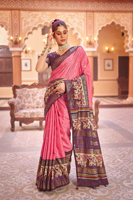 Pink Silk Printed Saree