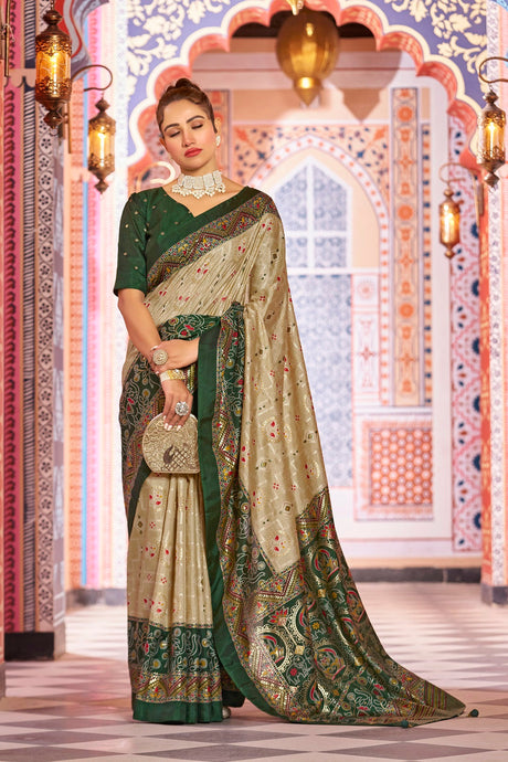 Beige Silk Printed Saree