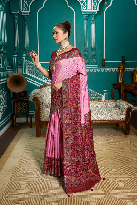 Pink Silk Printed Saree