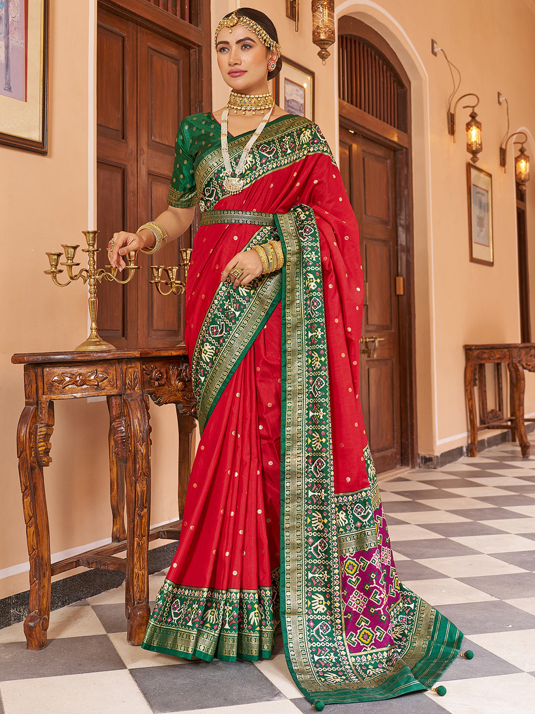 Red Silk Printed Saree