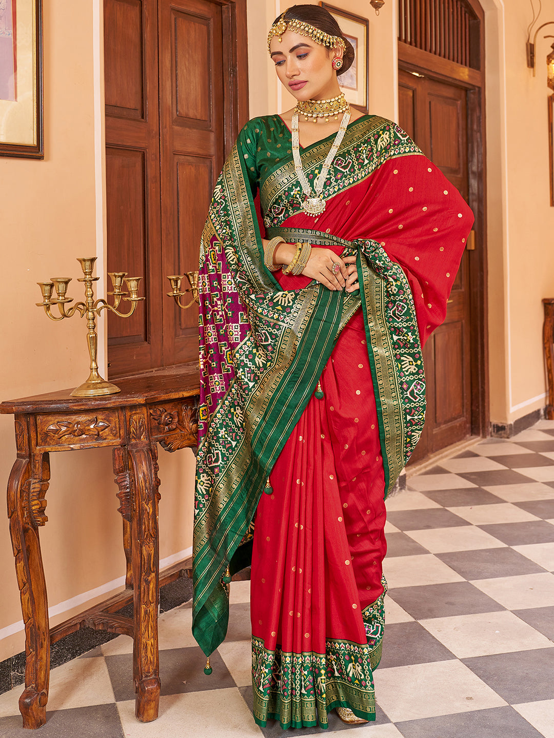 Red Silk Printed Saree