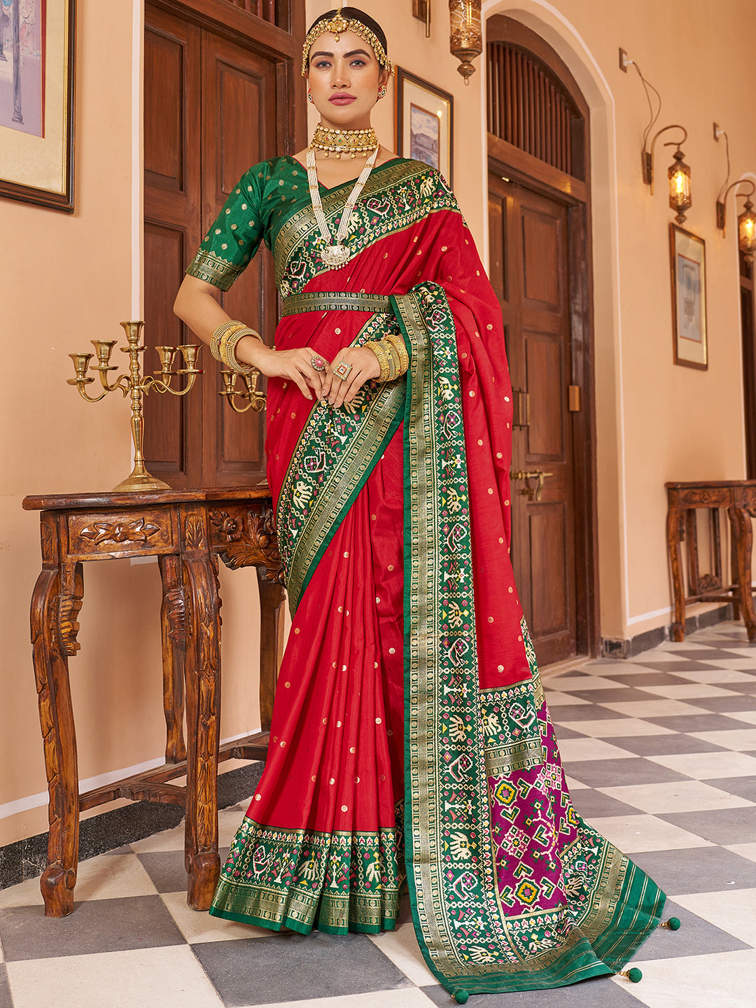 Red Silk Printed Saree