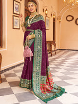 Purple Silk Printed Saree