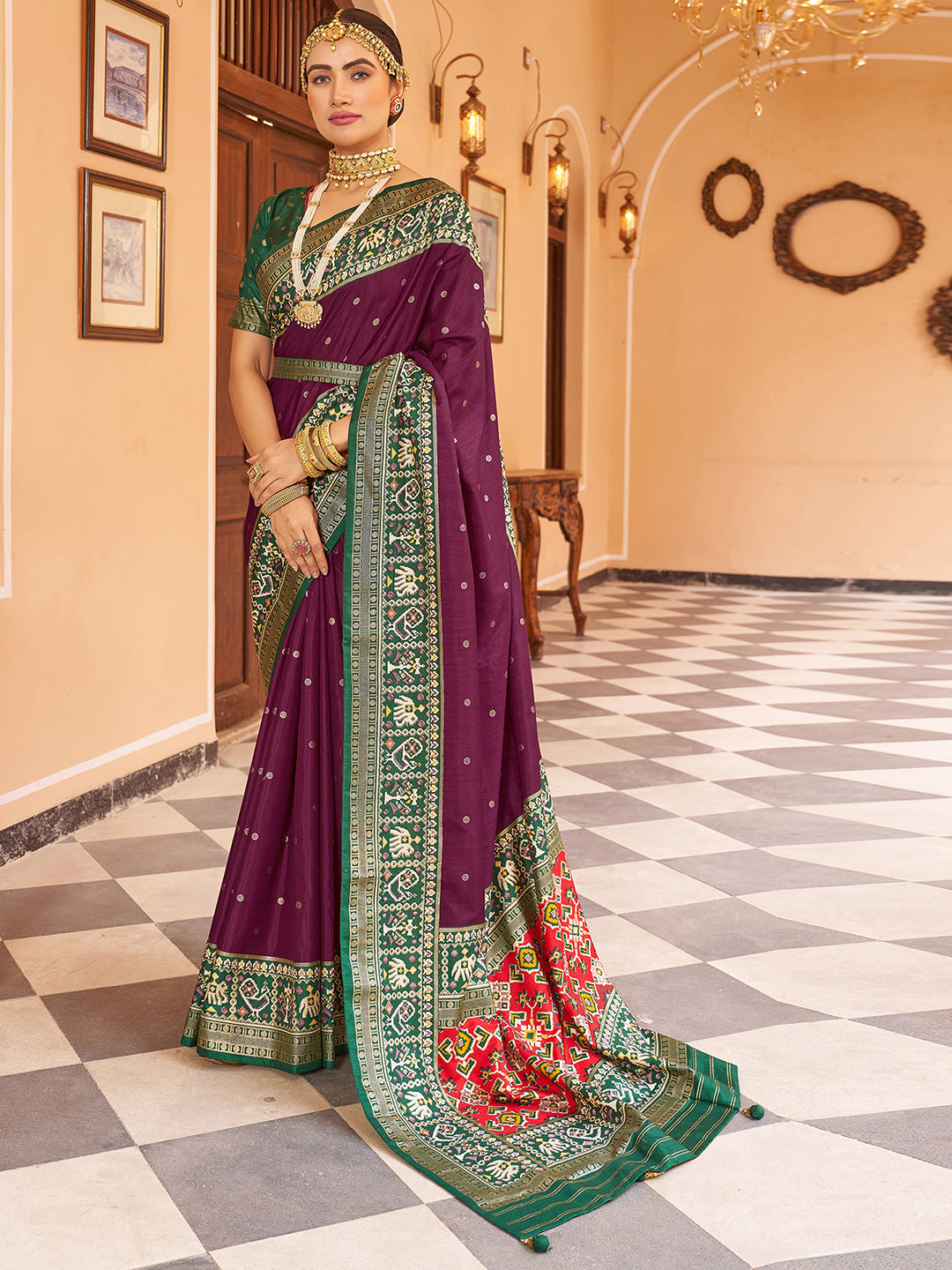 Purple Silk Printed Saree