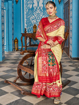 Beige Silk Printed Saree