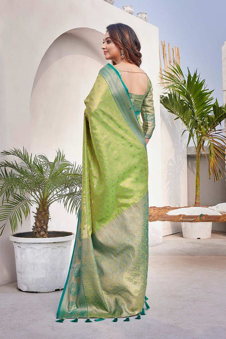 Green Silk Blend Woven Saree