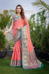 Pink Silk Blend Woven Saree