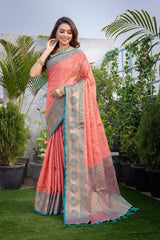 Pink Silk Blend Woven Saree