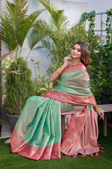 Green Silk Blend Woven Saree