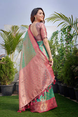 Green Silk Blend Woven Saree