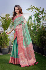 Green Silk Blend Woven Saree