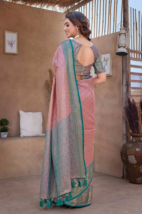 Pink Silk Blend Woven Saree