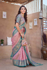 Pink Silk Blend Woven Saree