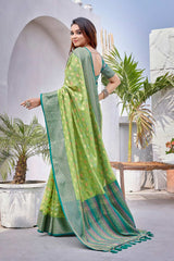 Green Silk Blend Woven Saree