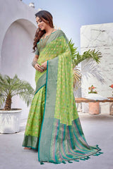 Green Silk Blend Woven Saree