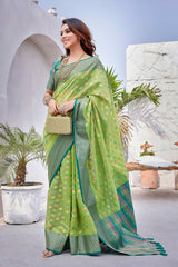 Green Silk Blend Woven Saree