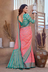 Pink Silk Blend Woven Saree