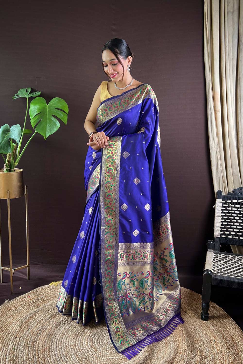 Blue Silk Blend Zari  Saree