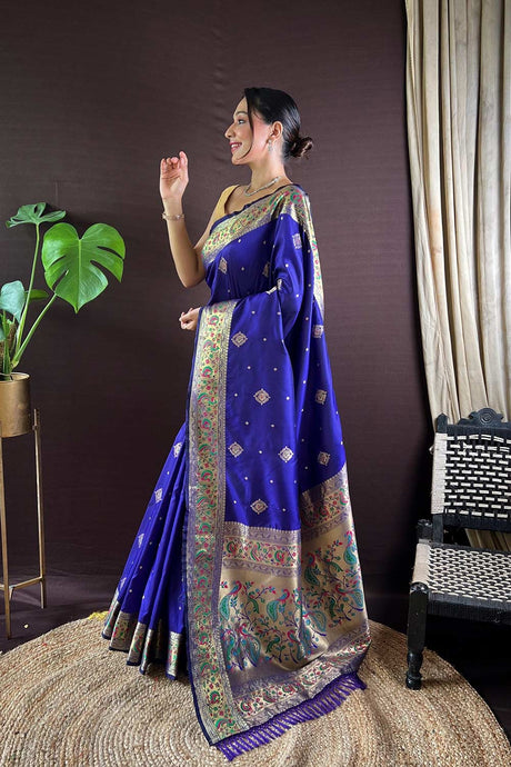 Blue Silk Blend Zari  Saree