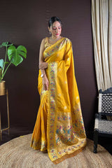 Yellow Silk Blend Zari  Saree