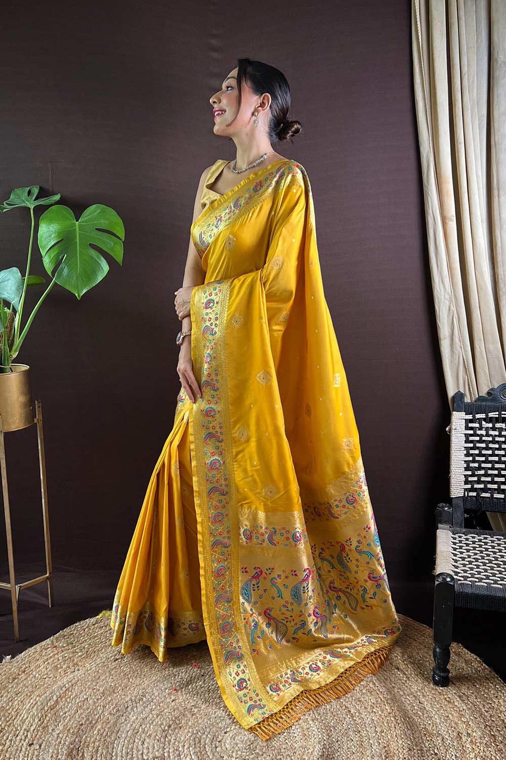 Yellow Silk Blend Zari  Saree