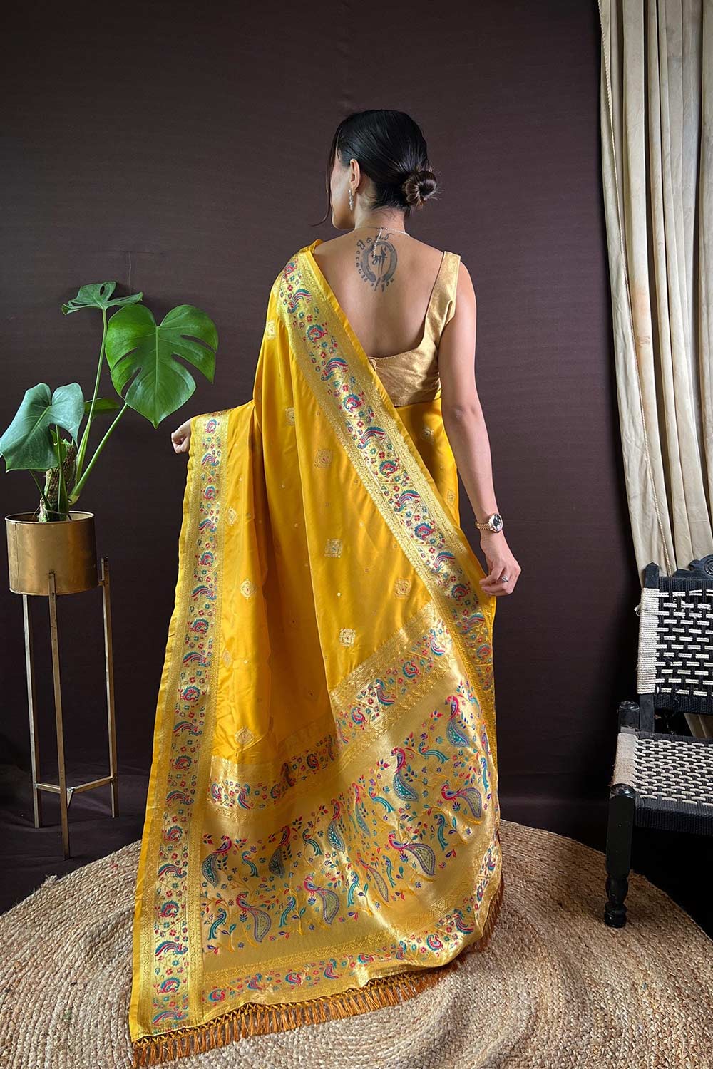 Yellow Silk Blend Zari  Saree