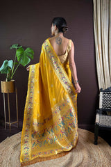 Yellow Silk Blend Zari  Saree